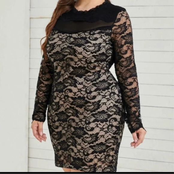 Plus Size‎ Black Long Sleeve Lace Mesh Elegant Dress. NEW. 1XL-3XL - Picture 4 of 11